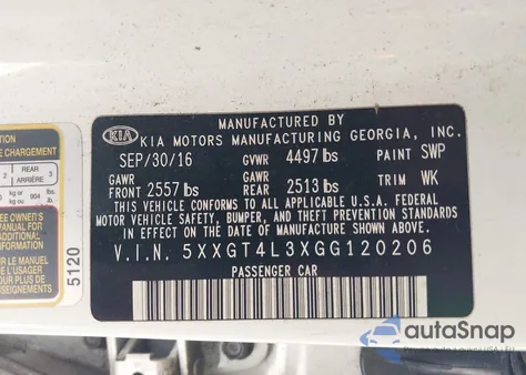 2016 Kia Optima Lx from USA, damaged, VIN 5XXGT4L3XGG120206